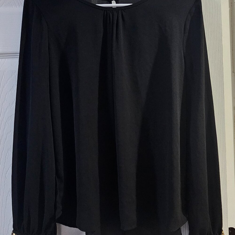 Women's Silky Black Top with Gold Cuffs